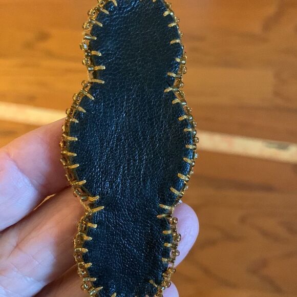 Vintage Handmade leather belt with unique beading and pearl detail